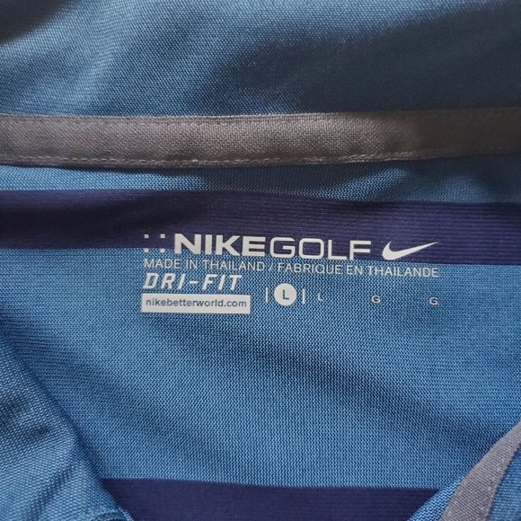 Nike Mens L Golf Dri-Fit Blue Fade Stripe Short Sleeve Polo Shirt - Picture 5 of 12